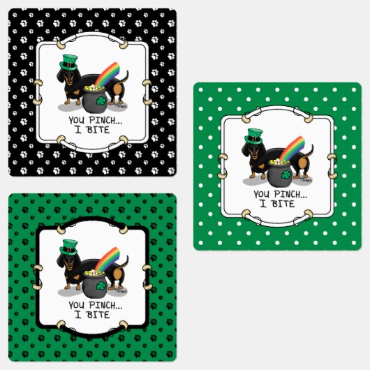 Funny St. Patrick's Day Dackel (schwarz & tan) Etiketten (Gruppe)