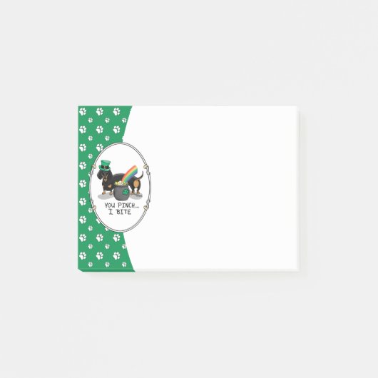 Funny St. Patrick's Day Dackel (schwarz & tan) Post-it Klebezettel (Vorderseite)