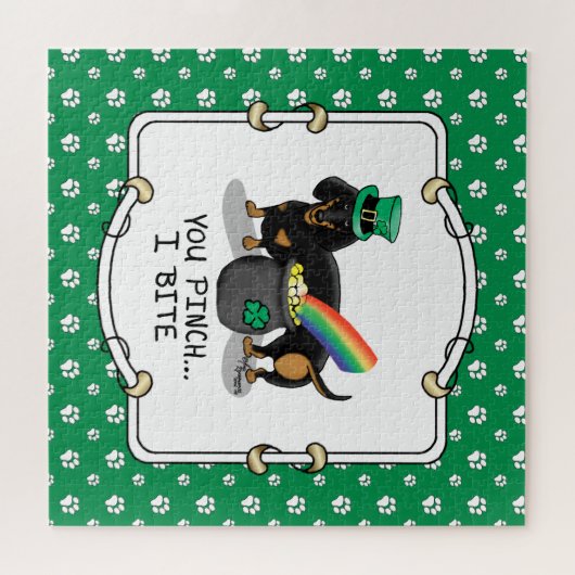 Funny St. Patrick's Day Dackel (schwarz & tan) Puzzle (Horizontal)