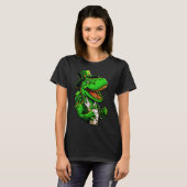 Funny St Patricks Day Dinosaur mit Bow Krawatte Pu T-Shirt (Vorne ganz)