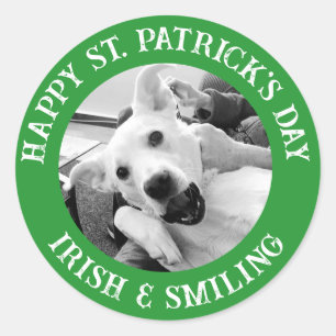 Funny St. Patrick's Day Irish and Smiling Dog Runder Aufkleber