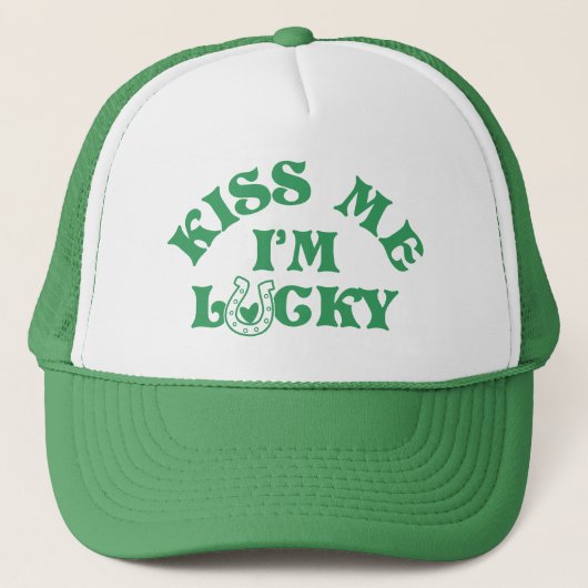 Funny St Patricks Day Kiss Me I'm Lucky Group Truckerkappe (Vorderseite)