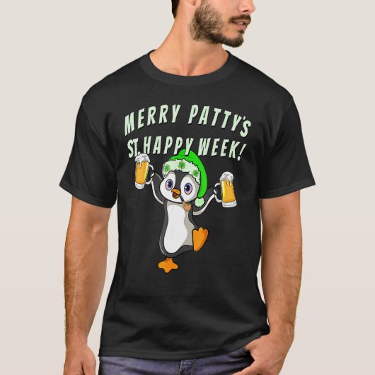 Funny St Patricks Day Party Pinguin Drinks T-Shirt (Vorderseite)