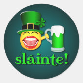 Funny St Patricks Day Sláinte Drink Beer Emoji Runder Aufkleber (Vorderseite)