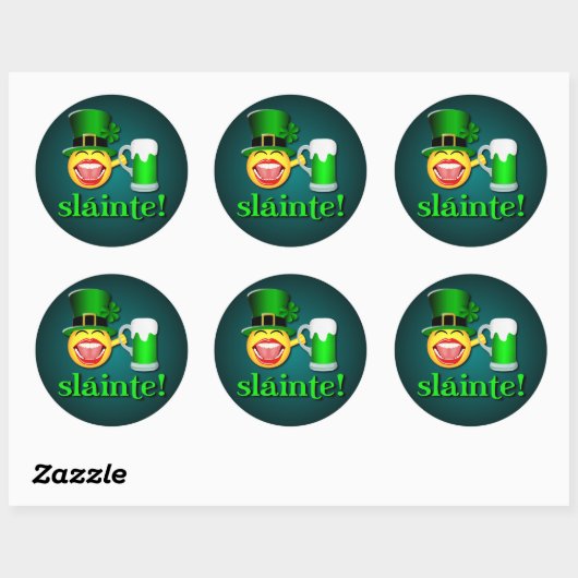 Funny St Patricks Day Sláinte Drink Beer Emoji Runder Aufkleber (Blatt)