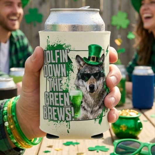Funny St. Patrick's Day Wolf Can Cooler Dosenkühler