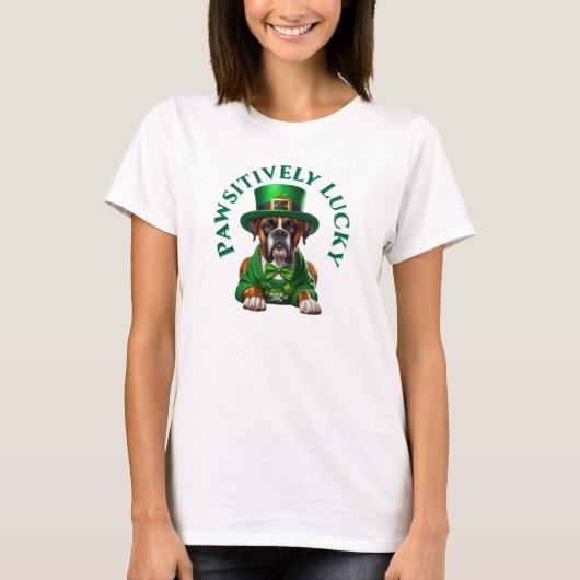 Funny St Patrick's Dog Pawsitive Lucky T-Shirt (Vorderseite)