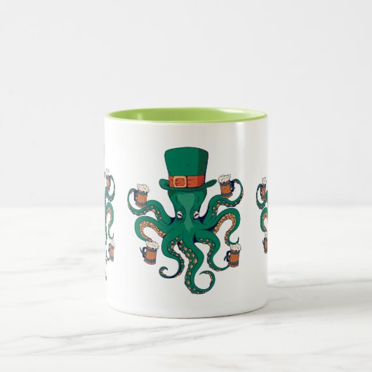 Funny St. Patricks Octopus Zweifarbige Tasse (Mittel)