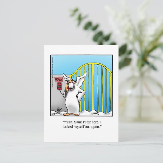 Funny "St Peter Locked Out" Postkarte (Stehend Vorderseite)