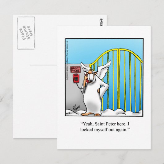 Funny "St Peter Locked Out" Postkarte (Vorne/Hinten)