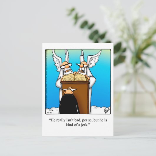 Funny "St. Peter & The Jerk" Spaß Postcard Postkarte (Stehend Vorderseite)