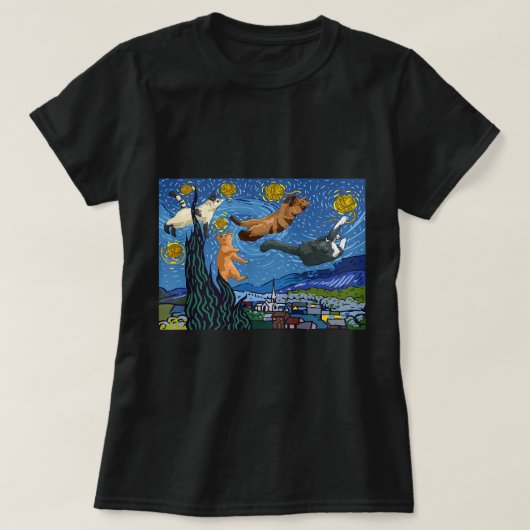 Funny Starry Night Cat Cute Art Paint for Cat Kitt T-Shirt (Design vorne)