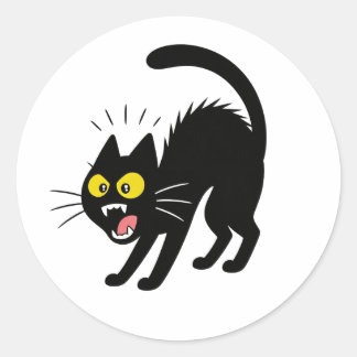 Funny Startled Black Cat Cartoon Illustration Runder Aufkleber
