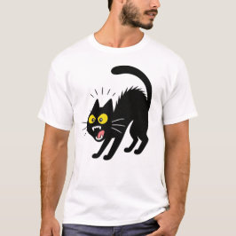 Funny Startled Black Cat Cartoon Illustration T-Shirt