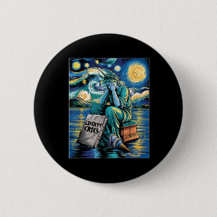 Funny Statue of Liberty Cries, Van Gogh Starry Nig Button