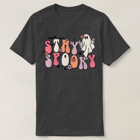 Funny Stay Spooky Vibes Retro Floral Ghost Hippie T-Shirt (Design vorne)