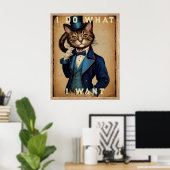Funny Steampunk Cat In Blue Jacket Poster (Heimbüro)