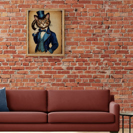 Funny Steampunk Cat In Blue Jacket Poster