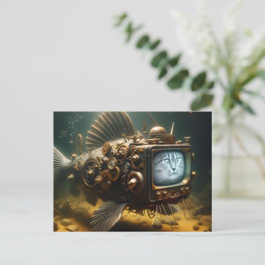 Funny Steampunk Catfish Postkarte (Stehend Vorderseite)