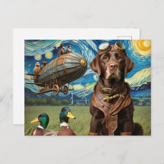 Funny Steampunk Chocolate Labrador Postkarte (Vorne/Hinten)
