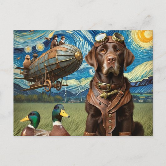 Funny Steampunk Chocolate Labrador Postkarte (Vorderseite)