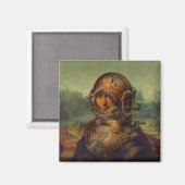 Funny Steampunk Diver's Helmet Mona Lisa da Vinci Magnet (Vorderseite/Rückseite)