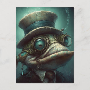 Funny Steampunk Fisch in einem Anzug Postkarte