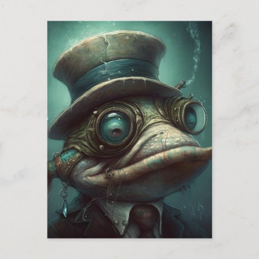 Funny Steampunk Fisch in einem Anzug Postkarte (Vorderseite)