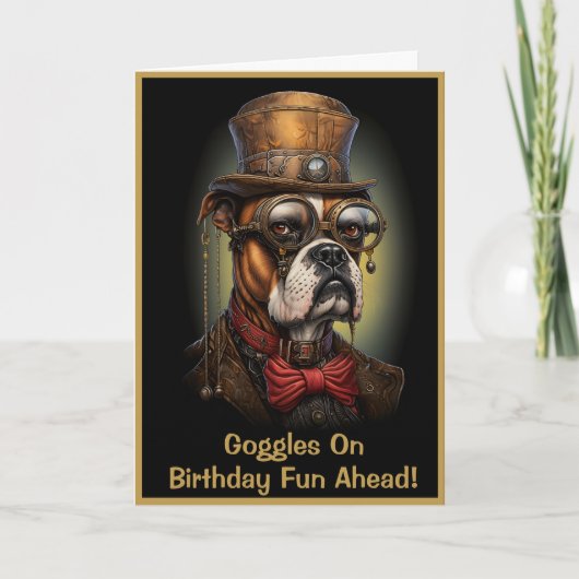 Funny Steampunk Geburtstag Boxer Hund Custom Text Karte (Vorderseite)