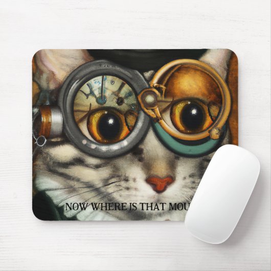 Funny Steampunk Glasses Cat Mousepad (Mit Mouse)
