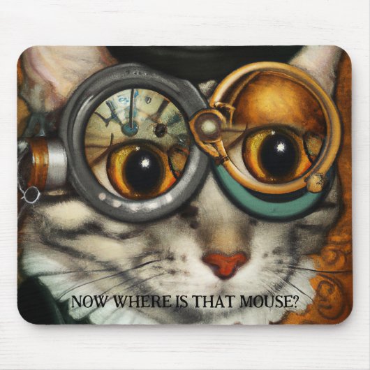 Funny Steampunk Glasses Cat Mousepad (Vorne)