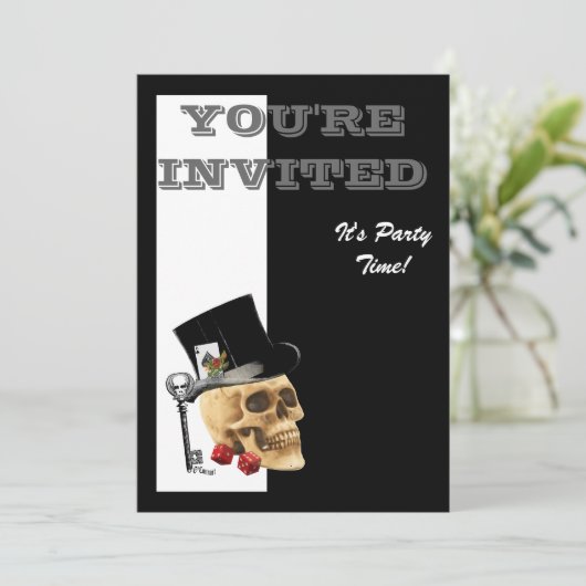 Funny Steampunk Gothbler-Schädel Einladung (Stehend Vorderseite)