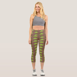 Funny stegosaurus dinosaurus Cartoon Capri Leggings