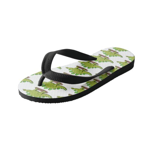 Funny stegosaurus dinosaurus Cartoon Kinderbadesandalen (Schrägansicht)