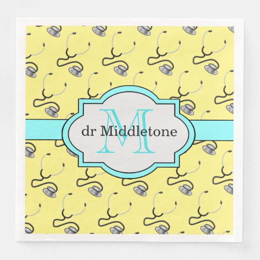 Funny Stethoscopic für Ärzte mit gelbem Namen Serviette (Vorderseite)