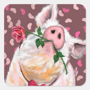 Funny Sticker Gentleman Pig mit Rose - Liebe