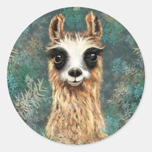 Funny Sticker mit Curious Baby Llama (Vorderseite)