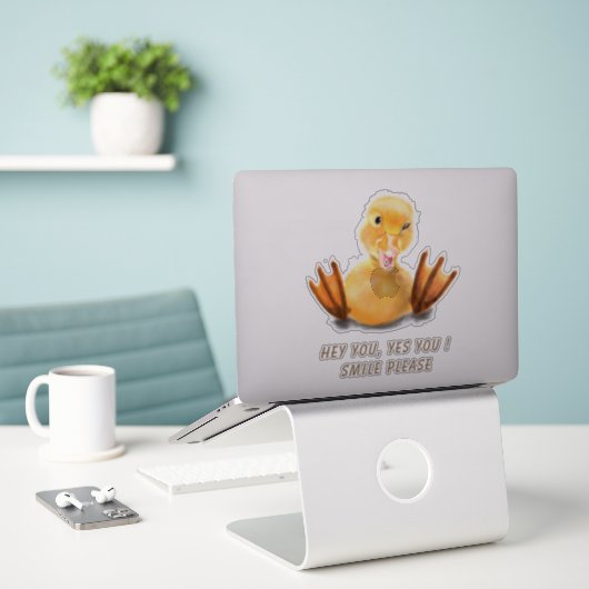 Funny Sticker mit Happy Duck - Custom Text (Laptop auf Schreibtisch)