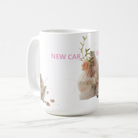 Funny Sticker – NEW CAR, SAME ME Kaffeetasse (Vorderseite Links)