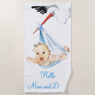 Funny Storch Tragend Baby Beach Handtuch Custom Te