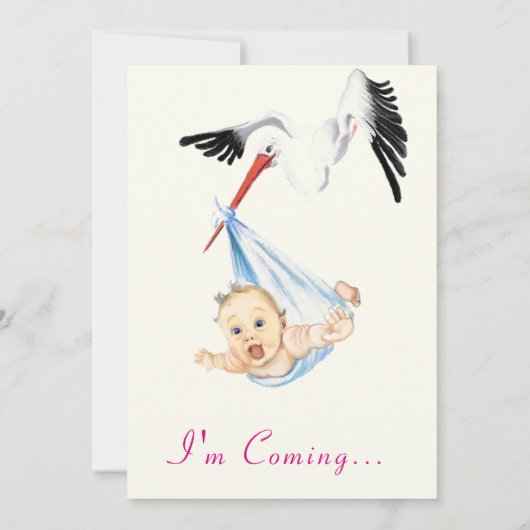 Funny Stork Baby Shower Einladung - ich komme (Rückseite)