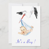 Funny Stork Carry Baby Boy Dusche Einladung (Rückseite)