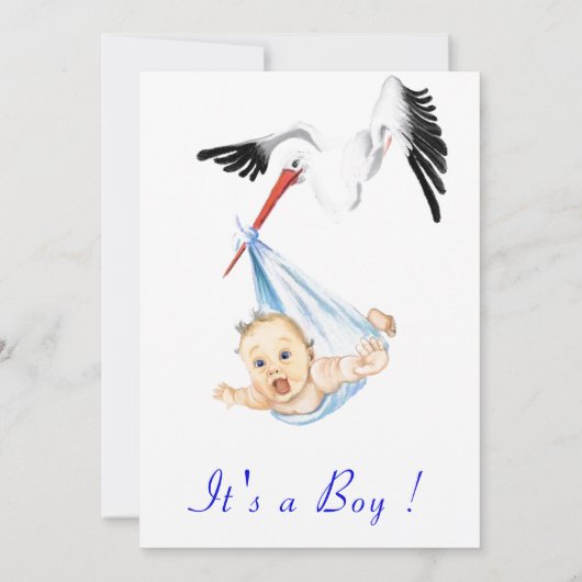 Funny Stork Carry Baby Boy Dusche Einladung (Rückseite)