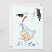 Funny Stork Carry Baby Boy Dusche Einladung (Rückseite)