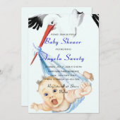 Funny Stork Carry Baby Boy Dusche Einladung (Vorne/Hinten)