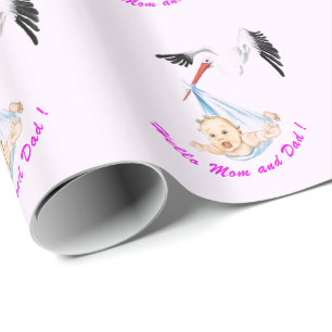 Funny Stork Carry Baby Dusche Wrapping Papier Geschenkpapier