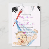Funny Stork Carry Baby Girl Shower Einladung (Vorderseite)