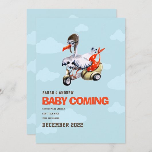 Funny Stork Gender Neutral Einfache Niedliche Schw Ankündigung (Vorne/Hinten)