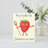 Funny Strawberry & Cream Quirky Cartoon Liebe Art Postkarte (Stehend Vorderseite)