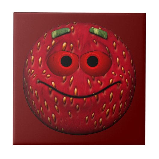 Funny Strawberry Emoticon Fliese (Vorderseite)